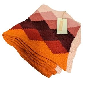 NWT Inverni Made in Italy Geometric Patchwork Wool Nylon Scarf Pink Burgundy